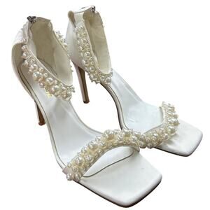 New Goserce Womens Size 11 White Pearl Satin 4" Stiletto Heel Ankle Strap Shoes